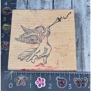 Stamp Affair Angel Blowing Trumpet Horn Rubber Stamp Wood #P107